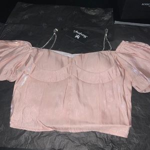 Cropped Puff Sleeve Blouse in Rose Color. NWT